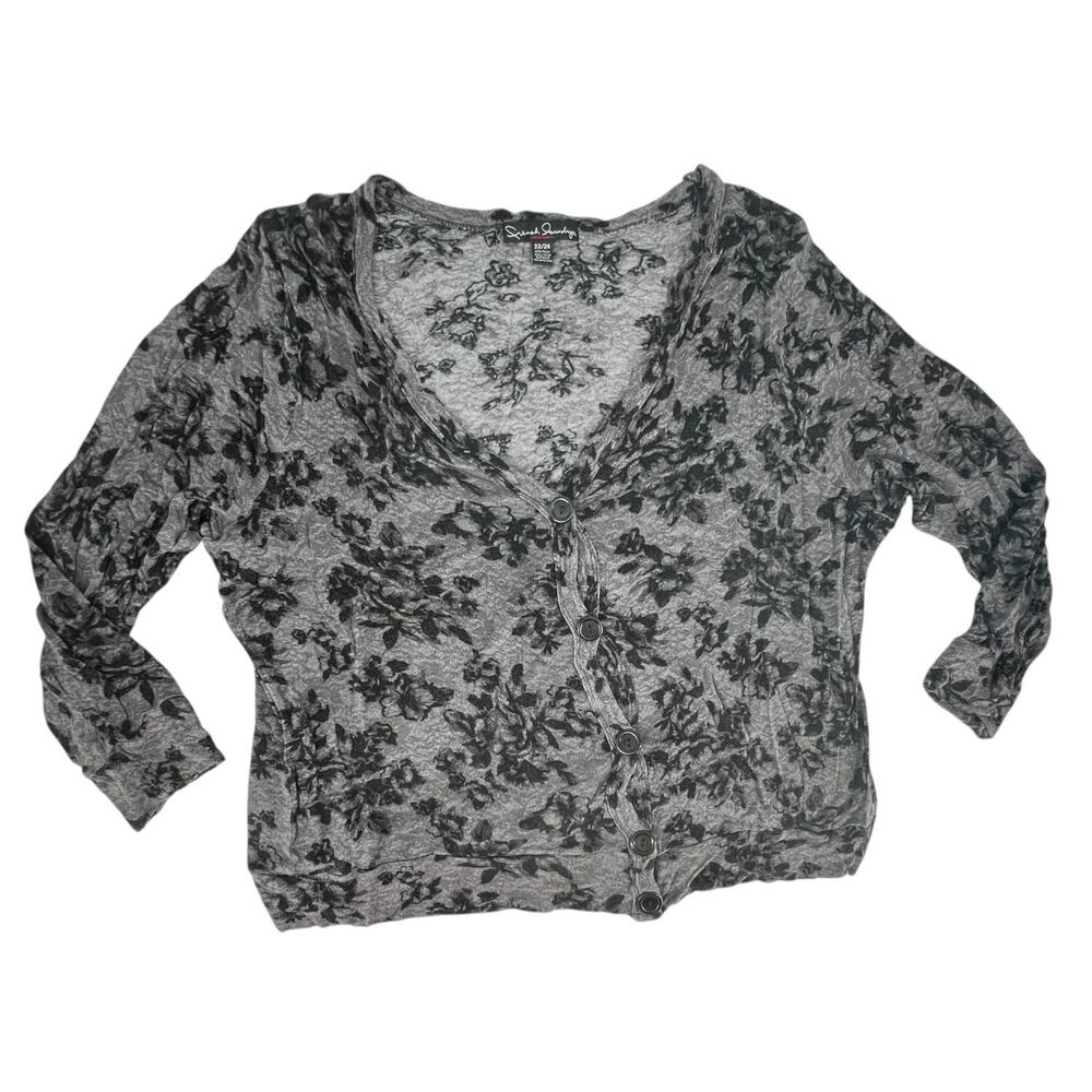 French Laundry Long Sleeve Floral Cardigan Plus Size 22/24 Black Gray